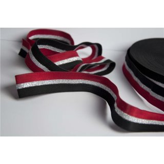 elastisches Band / Stripe 2,6cm breite Schwarz / Silber / Rot